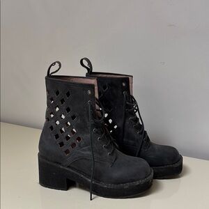 Jeffrey Campbell Black Lace-Up Boots with Chunky Heel